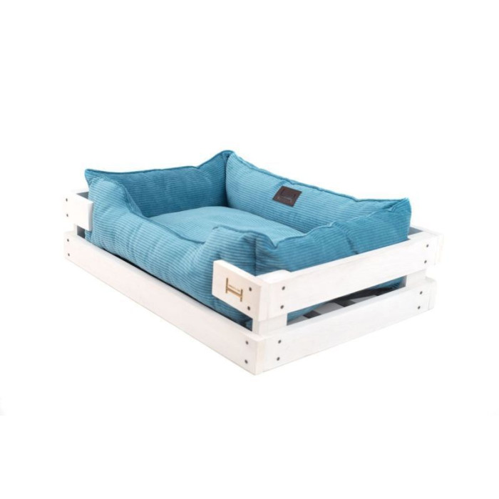 Лежак Dreamer White + Blue Velvet с деревянным каркасом