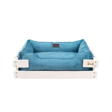 Лежак Dreamer White + Blue Velvet с деревянным каркасом