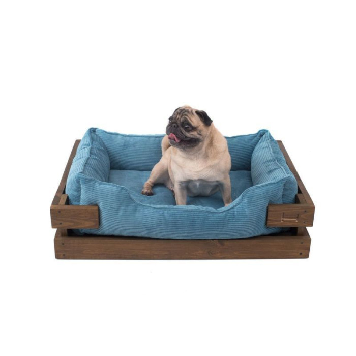 Лежак Dreamer Nature + Blue Velvet с деревянным каркасом