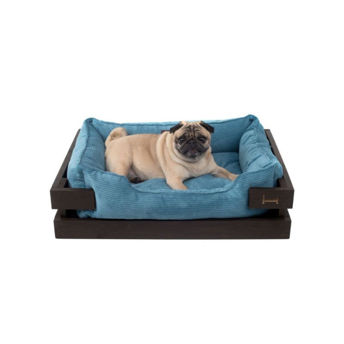 Лежак Dreamer Brown + Blue Velvet із дерев'яним каркасом