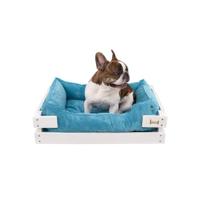 Лежак Dreamer White + Blue Velvet с деревянным каркасом