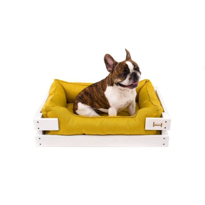 Лежак Dreamer White-Mustard з дерев'яним каркасом