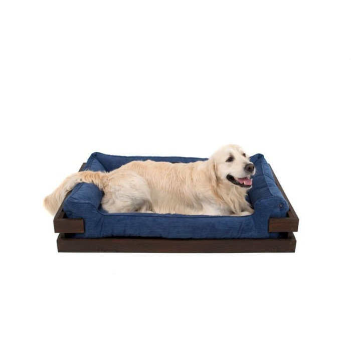 Лежак Dreamer Brown + Denim Velvet с деревянным каркасом