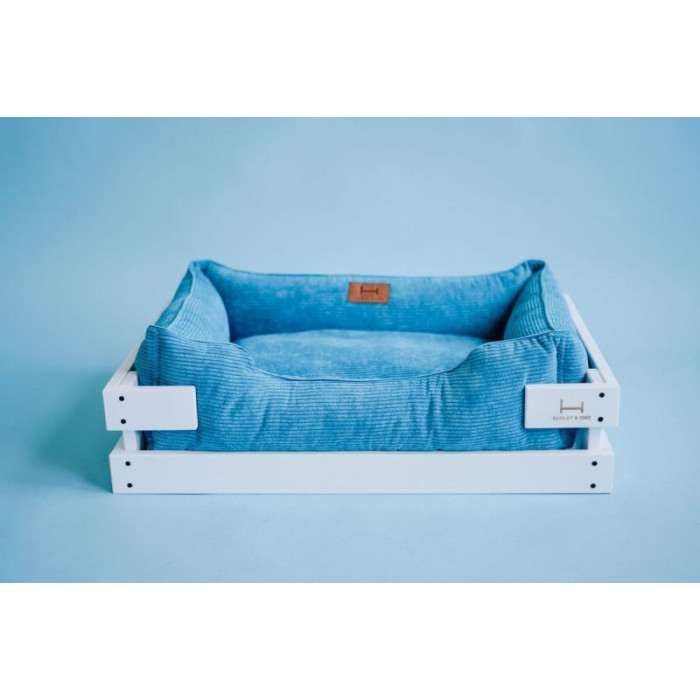 Лежак Dreamer White + Blue Velvet с деревянным каркасом