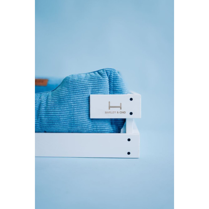 Лежак Dreamer White + Blue Velvet с деревянным каркасом