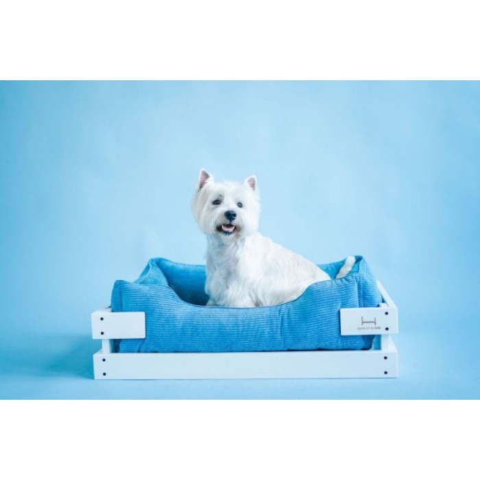 Лежак Dreamer White + Blue Velvet с деревянным каркасом