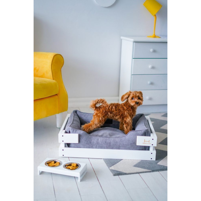 Лежак Dreamer White + Grey Velvet із дерев'яним каркасом