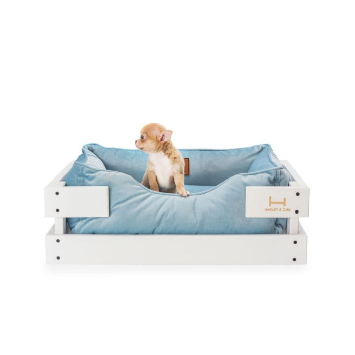 Лежак Dreamer White + Blue Velur с деревянным каркасом