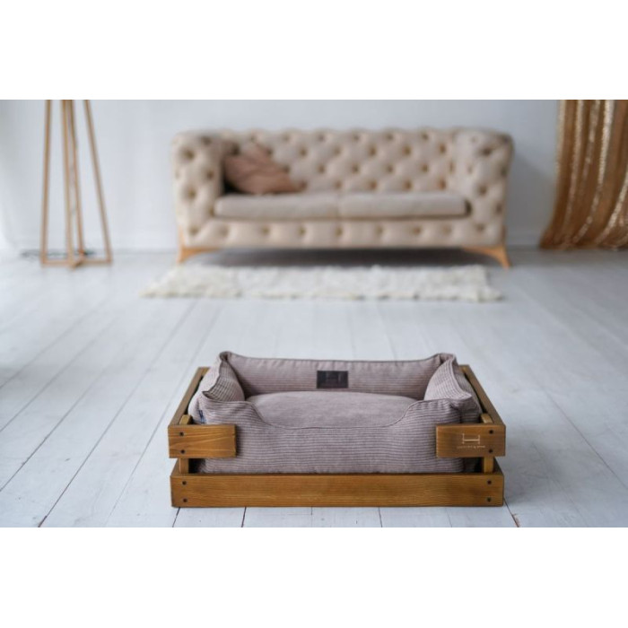 Лежак Dreamer Nature + Cacao Velvet із дерев'яним каркасом