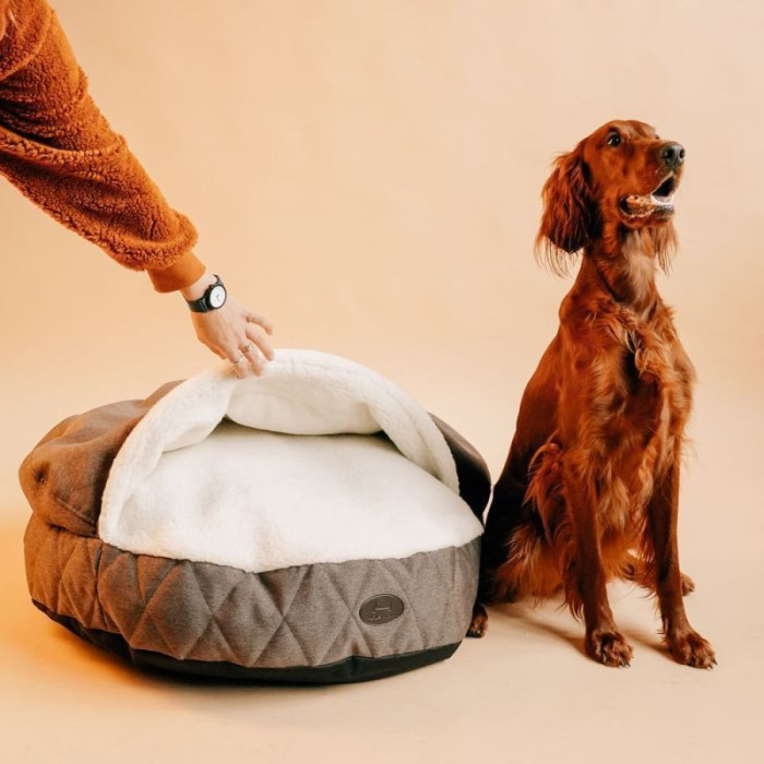 Круглый лежак с капюшоном Cover Brown M / 65 cm