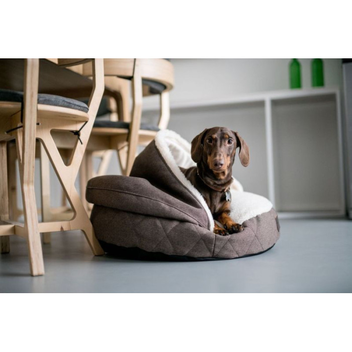 Круглый лежак с капюшоном Cover Brown M / 65 cm