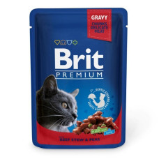 Влажный корм для кошек Brit Premium Cat Beef Stew & Peas pouch, 100г