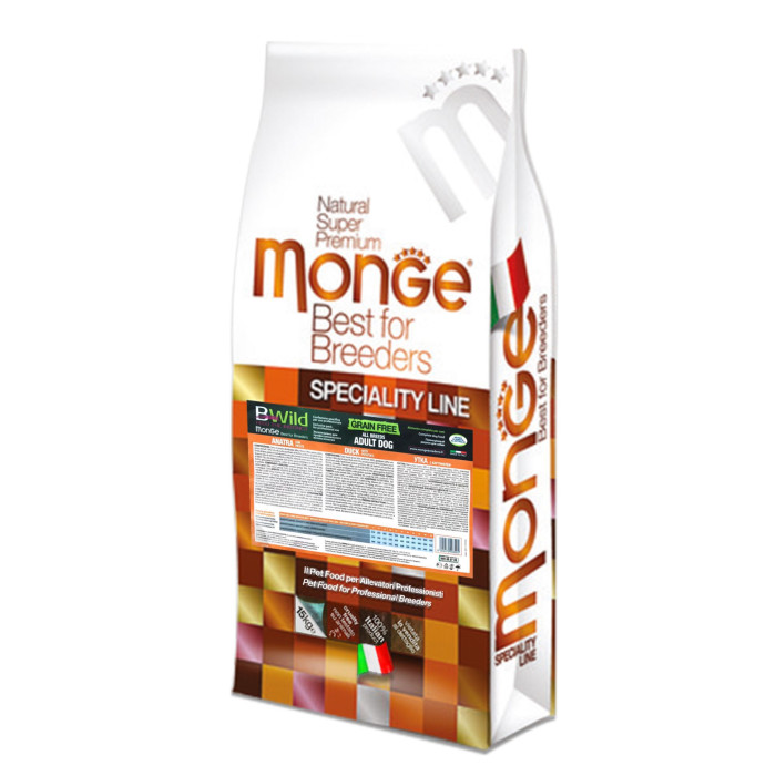 Беззерновий корм Monge Dog Bwild Grain Free, для дорослих собак усіх порід, качка 15кг