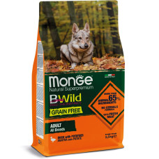 Беззерновий корм Monge Dog Bwild Grain Free, для дорослих собак усіх порід, качка 2,5кг