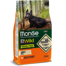 Беззерновий корм Monge Dog Bwild Grain Free Mini для дорослих собак дрібних порід з качкою 2,5кг