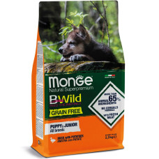 Беззерновий корм Monge Dog Bwild Grain Free Puppy & Junior, для цуценят та юніорів усіх порід, з качкою 2,5кг
