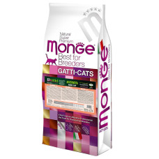 Беззерновой корм Monge BWild Cat GRAIN FREE SALMONE CON PISELLI с лососем для кошек всех возрастов 10кг