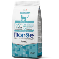 Корм Monge Cat Monoprotein Sterilised для взрослых стерилизованных кошек, с треской 1,5кг