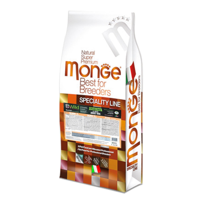 Беззерновой корм Monge Dog  Bwild Grain Free, для взрослых собак всех пород, лосось 2,5кг