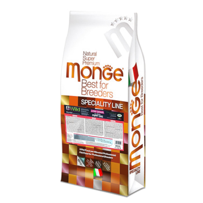 Низкозерновой корм Monge Dog  Bwild Low Grain Puppy & Junior для щенков и юниоров всех пород, оленина 15кг