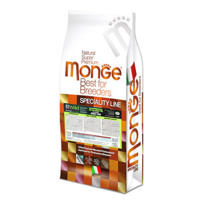 Низкозерновой корм Monge Dog  Bwild Low Grain для взрослых собак всех пород, дикий кабан 15кг