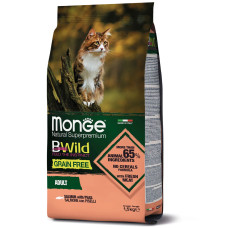 Беззерновий корм Monge BWild Cat GRAIN FREE SALMONE CON PISELLI з лососем для котів різного віку 1,5кг