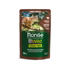 Беззернова консерва Monge BWild Cat GRAIN FREE з м'яса буйвола для великих котів різного віку, пауч 0,085кг (шматочки)