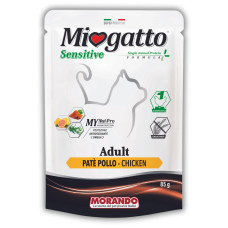 Беззерновые монопротеиновые натуральные консервы для кошек Morando MioGatto Sensitive Monoprotein курица 100%, 85г