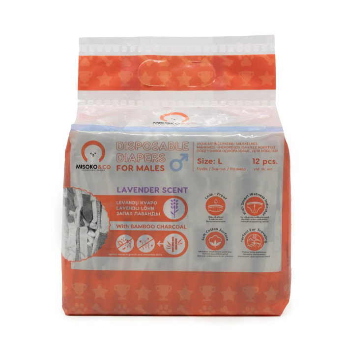  Багаторазовий підгузок Misoko&Co для кобелів (кити), L - 65-80 см (1 шт.)