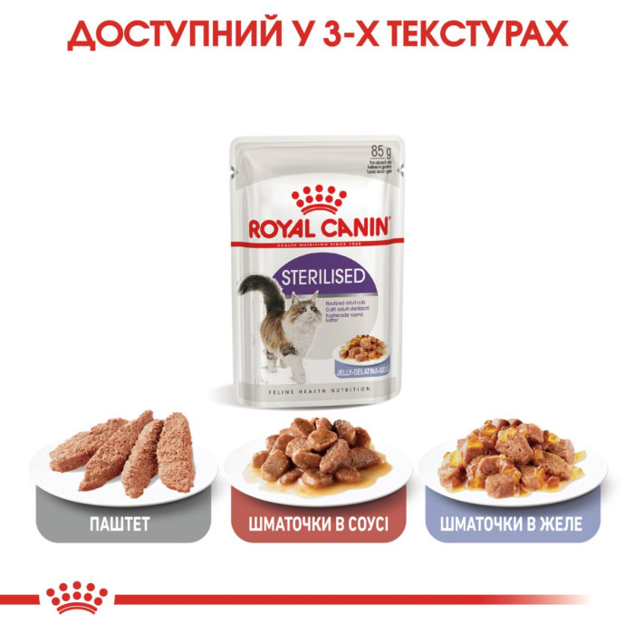 Консерви Royal Canin Sterilised in jelly (шматочки в желе) для стерилізованих котів від 12 місяців, 85г
