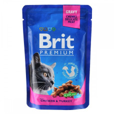 Влажный корм для кошек Brit Premium Cat Chicken & Turkey pouch, курица и индейка, 100г