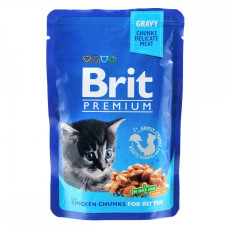 Влажный корм для котят Brit Premium Cat Chicken Chunks for Kitten pouch, кусочки курицы, 100г