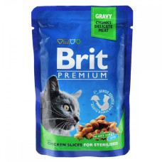 Влажный корм для стерилизованных кошек Brit Premium Cat Chicken Slices for Sterilised pouch, кусочки курицы, 100г