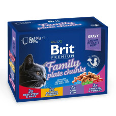 Brit Premium Cat Набір павучів сімейна тарілка асорті 4 смаки 100g х 12шт