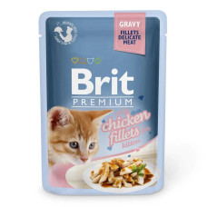Влажный корм для котят Brit Premium Cat Chicken Fillets for Kitten Gravy pouch 85 г, филе курицы в соусе