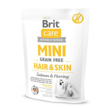 Сухой корм Brit Care GF Mini Hair and Skin для собак миниатюрных пород, шерсть которых требует дополнительного ухода, 400г