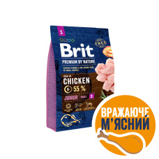 Корм Brit Premium by Nature JUNIOR S для щенков и молодых собак мелких пород (до 10 кг), с курицей, 3кг