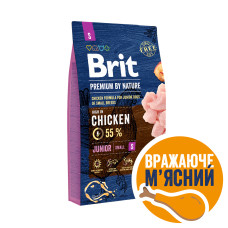 Корм Brit Premium by Nature JUNIOR S для щенков и молодых собак мелких пород (до 10 кг), с курицей, 8кг