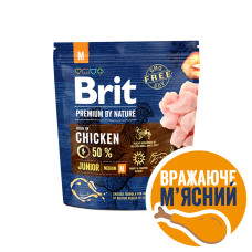 Корм Brit Premium by Nature JUNIOR M для щенков и молодых собак средних пород (от 10 до 25 кг), с курицей, 1кг
