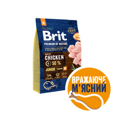 Корм Brit Premium by Nature JUNIOR M для щенков и молодых собак средних пород (от 10 до 25 кг), с курицей, 3кг