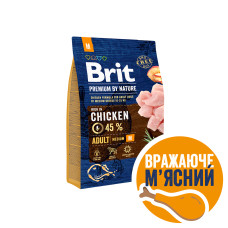 Корм Brit Premium by Nature ADULT M с курицей для взрослых собак средних пород (10-25 кг), 3кг