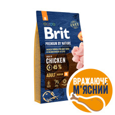 Корм Brit Premium by Nature ADULT M с курицей для взрослых собак средних пород (10-25 кг), 8кг