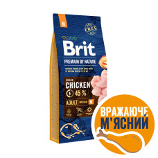 Корм Brit Premium by Nature ADULT M с курицей для взрослых собак средних пород (10-25 кг), 15кг