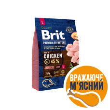 Корм Brit Premium by Nature JUNIOR L для щенков и молодых собак крупных пород (от 25 до 45 кг), с курицей, 3кг