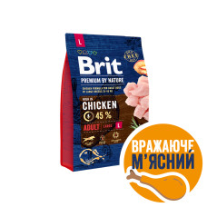 Корм Brit Premium by Nature ADULT L для взрослых собак крупных пород, с курицей, 3кг