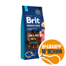 Корм Brit Premium by Nature Sensitive для собак всех пород с чувствительным пищеварением, ягненок, 15кг