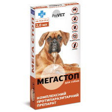 Мега Стоп ProVET 10-20 кг (4 пип/2мл) для собак, инсектоакарицид,антигельминтик