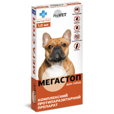 Мега Стоп ProVET 4-10 кг (4 пип/1мл) для собак, инсектоакарицид,антигельминтик