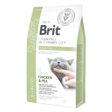 Диетический беззерновой сухой корм Brit Veterinary Diet Cat Grain free Diabetes для кошек - контроль уровня глюкозы при диабете и гипергликемии, 2кг
