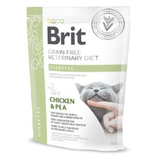 Диетический беззерновой сухой корм Brit Veterinary Diet Cat Grain free Diabetes для кошек - контроль уровня глюкозы при диабете и гипергликемии, 400г